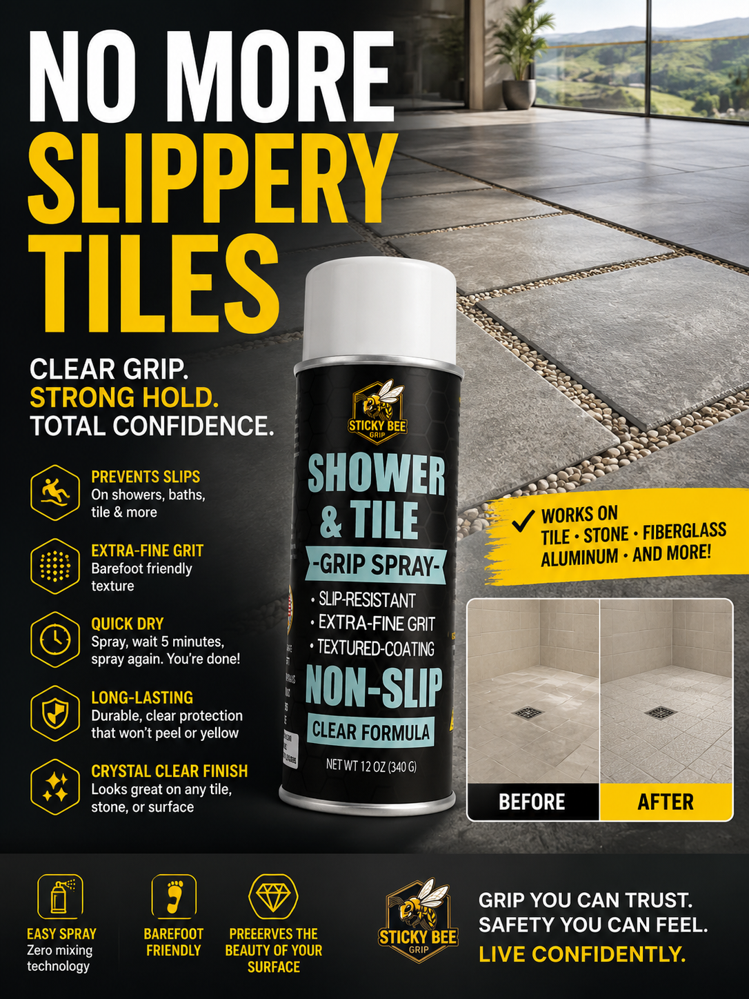Non-Slip Shower & Tile Safety Grip Spray (Extra Fine)